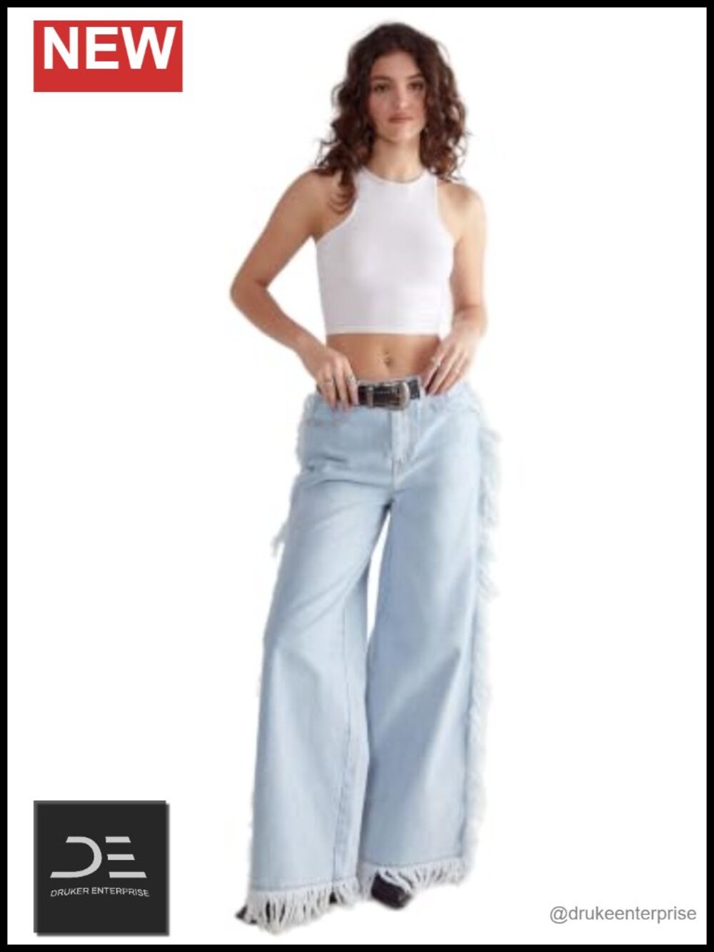 Frayed Edge Wide Leg High Rise Jeans